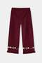 Burgundy Girls' Floral Embroidered Velvet Woven Trousers Tkdaw27Pl00016 - 9