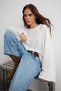 Ekru %100 Pamuk Oversize Geniş Kesim Uzun Kollu Örme T-Shirt TWOAW27TS00118 - 2
