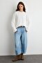 Ekru %100 Pamuk Oversize Geniş Kesim Uzun Kollu Örme T-Shirt TWOAW27TS00118