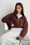 Kahverengi Soft/Yumuşak Dokunuşlu Kapüşonlu Oversize Crop Örme Hırka/Sweatshirt TWOAW27SW00126