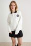Ecru College Embroidered Thick Fleece Lined Regular Polo Collar Knitted Sweatshirt Twoaw27Sw00177
