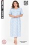 Women's Short Sleeve Patterned Combed Cotton Nightgown Blue