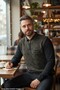 Men's Black Anti-Pilling Polo Collar Half-Zip Knit Sweater with Pockets