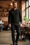 Men's Black Anti-Pilling Polo Collar Half-Zip Thick Knit Patterned Winter Knitwear Sweater Long Sleeve Intersia Top Clothing Old Money Regular Fit Classic Cut Kml120 - 6