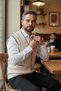 Men's Cream V-Neck Knitwear Buttoned Pocketed Striped Pattern Regular Fit Non-Pilling Knitted Vest - 4