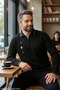 Men's Black Anti-Pilling Polo Collar Half-Zip Thick Knit Patterned Winter Knitwear Sweater Long Sleeve Intersia Top Clothing Old Money Regular Fit Classic Cut Kml120
