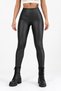 Lycra Matte Leather Leggings Black Wide Waistband with Ruffles