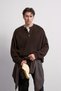 Men's Oversize Henley Collar Knit Sweater Brown - 6