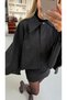 Zippered Black Cape Trench - 2