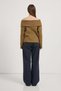 Women's Madonna Collar Off-The-Shoulder Plain Khaki Knitwear Sweater - 4