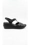 Black Women's Wedge Heeled Sandals 647.1006 - 2