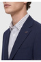 Navy Blue Shirt Shoulder Slim Fit %100 Wool Jacket - 4