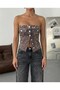Women's 100% Cotton Denim Bustier – Strapless Buttoned Modern Crop Top