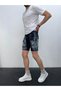 Men's Dark Blue Washed Ripped Detail Slim Fit Jean Shorts - 3