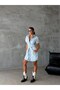 Women Short Sleeve Belted Shirt Collar Sporty Chic Mini Denim Dress - 3
