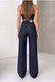 Dark Denim Wide Leg High Waist Pants - 3