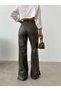 Slit Leather Pants - Flare Cut High Waist Leather Pants - 4