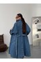 Long Denim Trench Coat Jean Jacket - 5