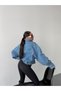 Women's Oversize Double Pocket Crop Denim Jacket Shirt - 3