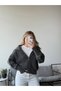 Women's Anthracite Gray Turn-Down Collar Thessaloniki Knit Zippered Knitwear Cardigan - 2