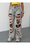Women's High Waist Multi-Ripped Baggy Wide Leg Jean Pants - 3