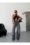 Women's Folded Waist Detailed Baggy Wide Leg Loose-Fit Jeans - 7