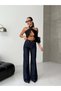 Dark Denim Wide Leg High Waist Pants - 8