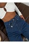 Women's Cross-Closure Detailed Classic Washed Loose Fit Wide Leg Denim Trousers - 6