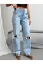 Women's High Waist Ripped Detailed Wide Leg Jean Trousers - 2