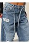 Women's Ripped Wide Leg Jean Pants with Lace Detail Loose Leg Jeans - 5
