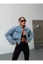 Women's Stand Collar Oversize Crop Denim Jacket - 7