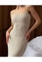 Women's Knitted Knitwear Maxi Slit Dress, Long Summer Dress with Straps and Laces - 8