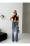 High Waist Flared Light Blue Denim Women's Trousers - 3