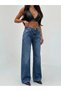 Women's High Waist Wide Leg Straight Cut Wide Leg Denim Trousers - 5
