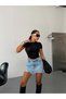 Women's High Waist Asymmetrical Cross Buttoned Mini Denim Skirt - 3