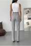 Women's Linen-Look High-Waist Fabric Trousers with Slit Detail - 5