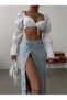 Women's High Waist Buttoned Denim Midi Skirt – 100% Cotton