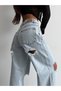 Women's Wide Leg Jean Pants with Waist Window - High Waist Wide Leg Denim with Pocket Detail - 5