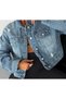 Women's Off-Shoulder Relaxed Fit Distressed Denim Jacket - 3