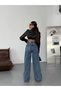 High Waist Wide Leg Women's Jeans with Lace-Up Leg Detail - 2
