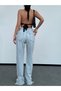Wide-Leg Cotton Denim Trousers with Side Stripes and Tassels and Slits at the Hem - 6
