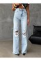 High Waist Knee Ripped Detailed Wide Leg Jeans - 5