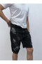 Casual Fit Vintage Patterned Black Denim Shorts