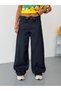 Women's Folded Waist Detailed Baggy Wide Leg Loose-Fit Jeans