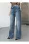 Women's High Waist Cross Button Detailed Wide Leg Denim Trousers - 7