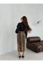 Slit Leopard Printed Pieces Midi Length Denim Skirt - 100% Cotton Pieces - 5