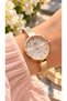 Rose-Colored 30mm Case, Woven Steel Thin Strap (1cm), Women's Wristwatch with Stones + Heart-Shaped Bracelets. - 3