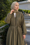 Voile Button Detailed Pleated Dress 5007 - Khaki - 3