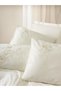 3D Embroidered Double Satin Duvet Cover Set Aira Ecru - 3