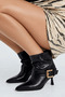 Janet Women's Black Leather Gold Buckle Pointed Toe Goblet Heeled Ankle Length Short Boots 7 cm Heel - 7